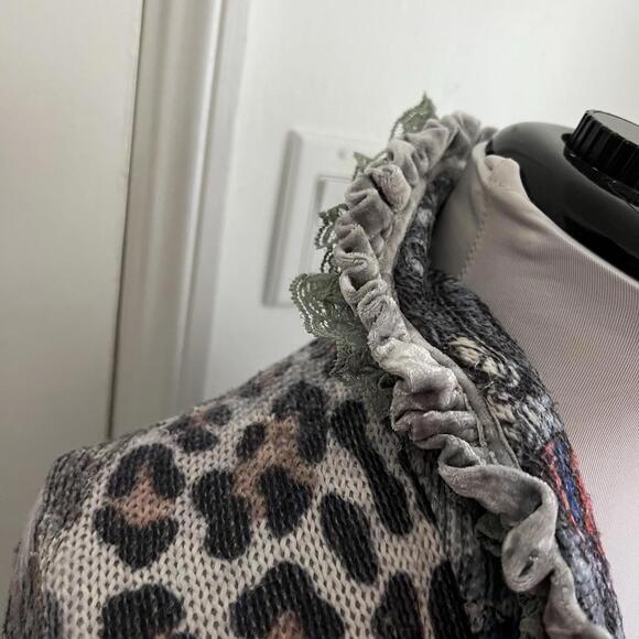 Vintage Alberto Makali Patchwork Sweater Jacket Ruched Ruffle Lace Cardigan sz S - Picture 3 of 10